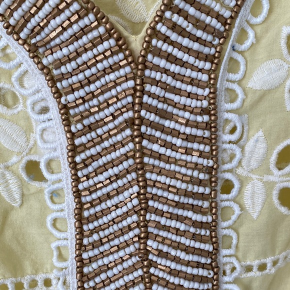 Chico's Yellow Eyelet Blouse with Brown Beaded Trim - Picture 8 of 9